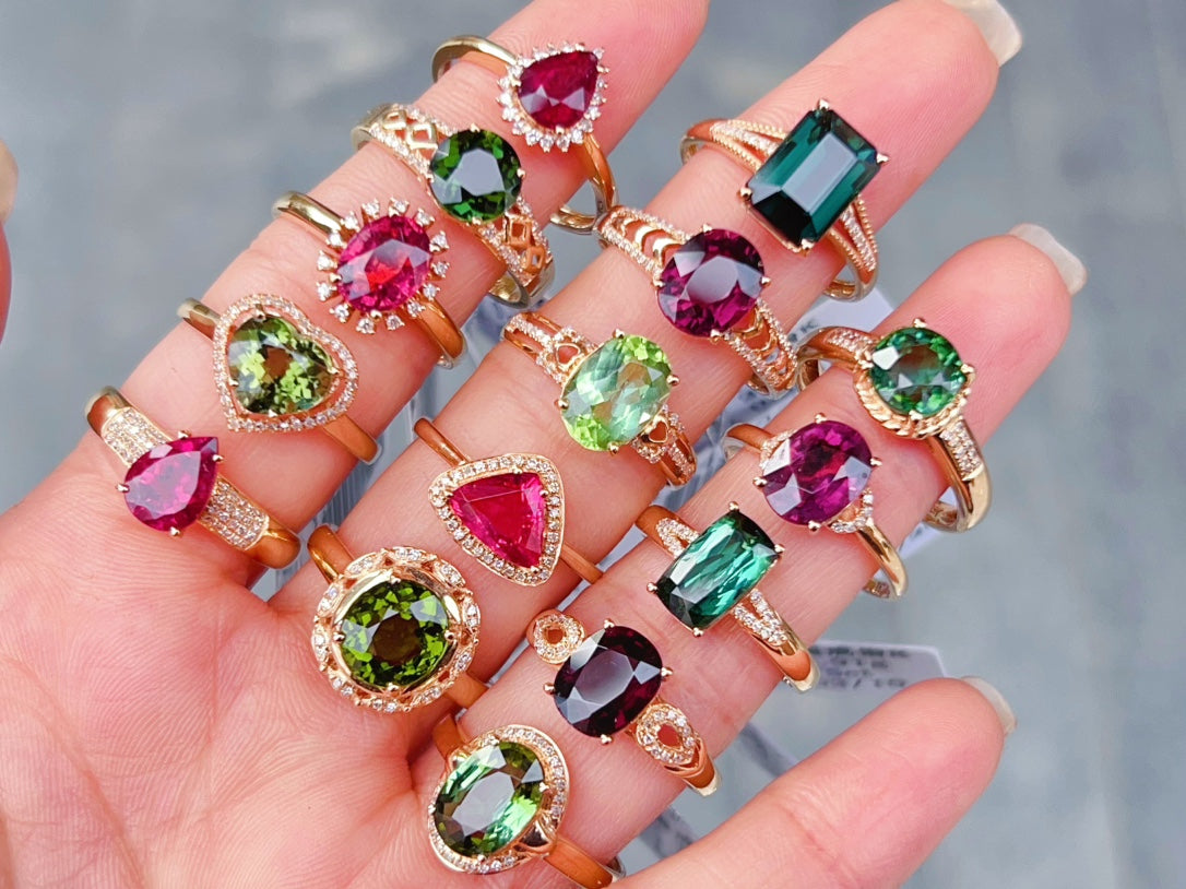 Elegant and Versatile 18K Gold Embedded Natural Tourmaline Jewelry