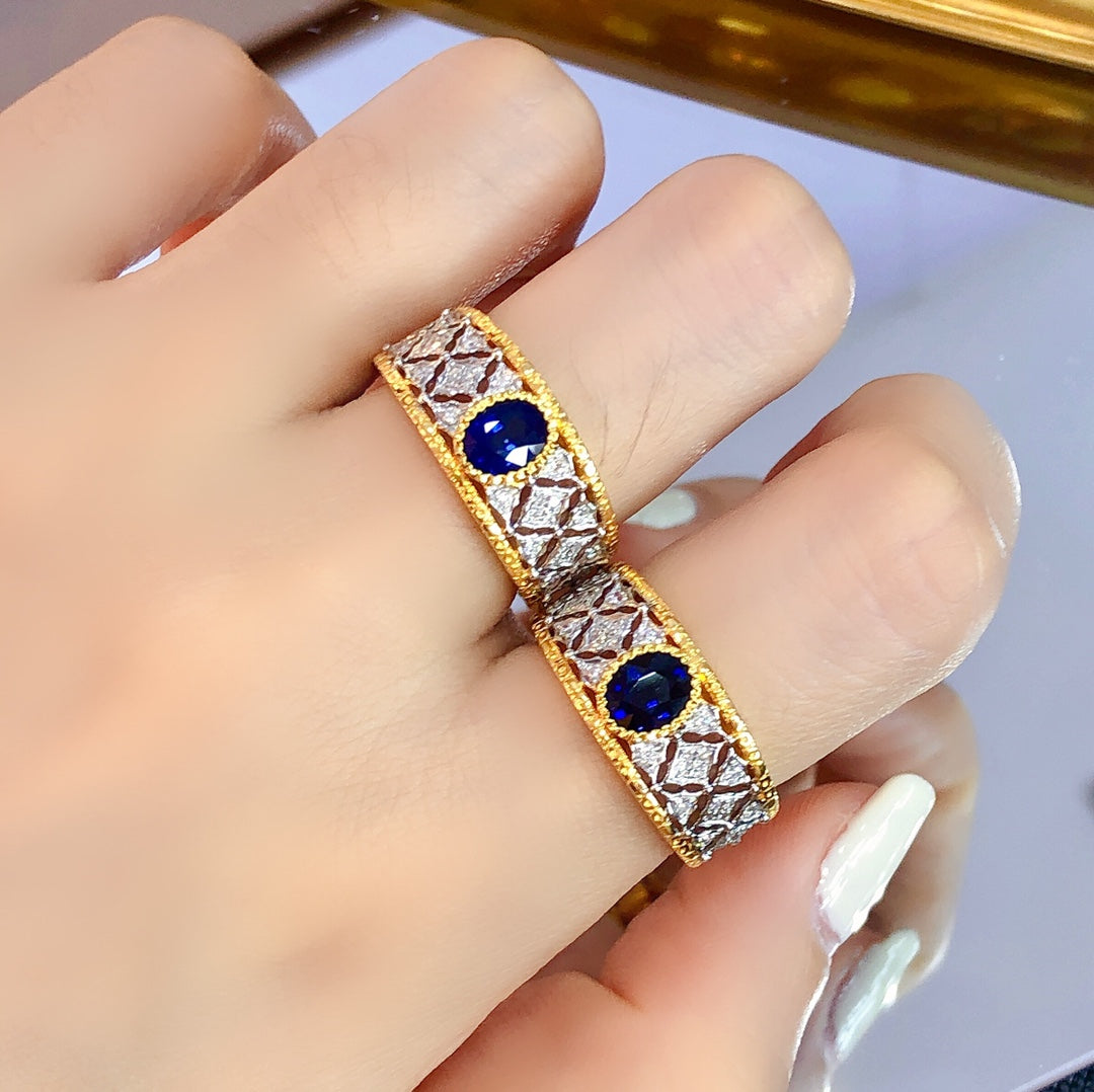 Bucherer-Style Vintage Jewelry: Unisex Royal Blue Sapphire Ring