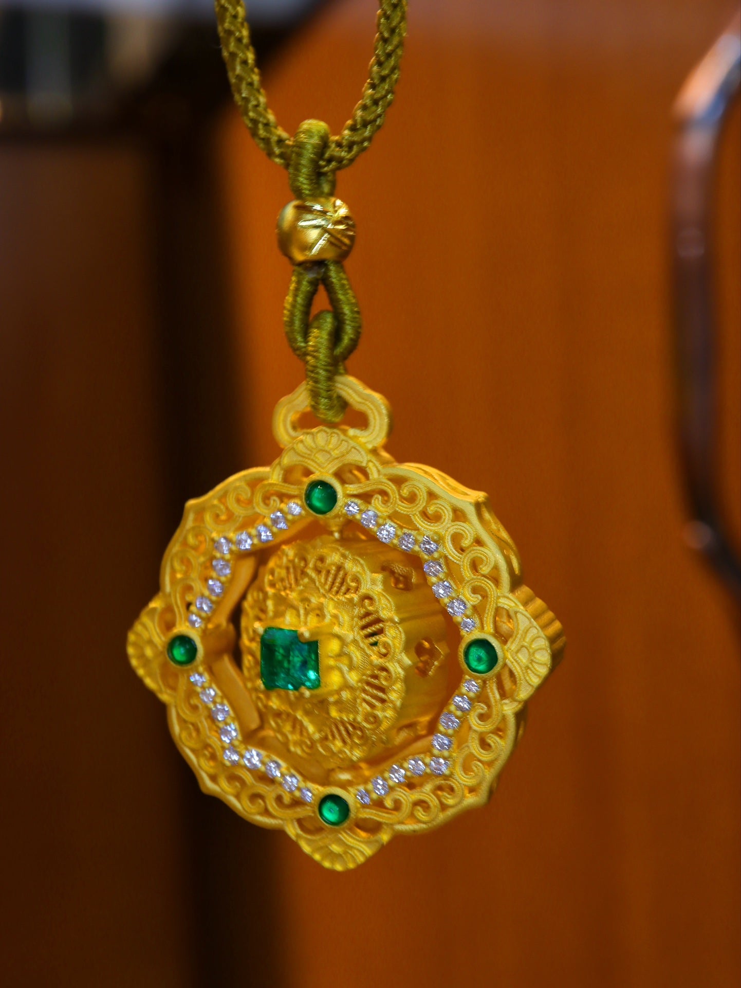 24k Gold Grandmother Green Pendant - Premium Jewelry