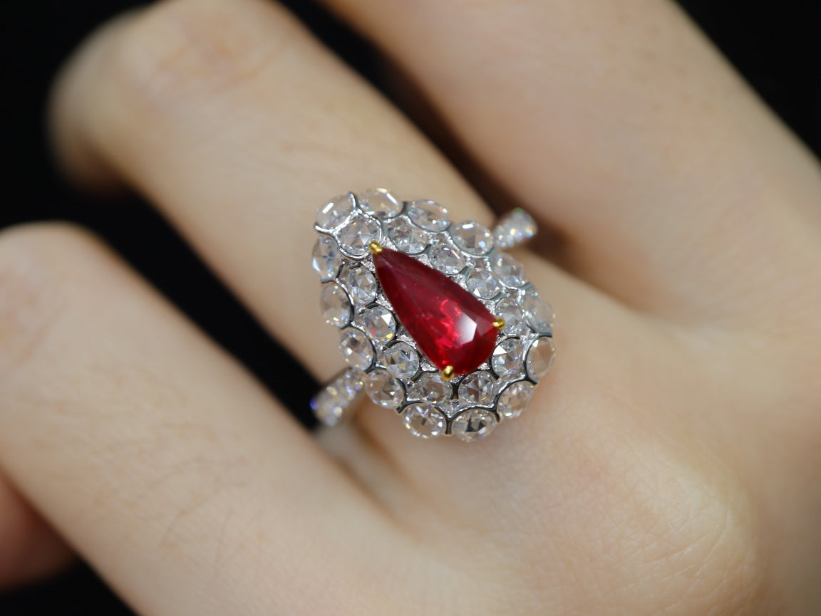 Cincin Ruby Darah Pigeon - Permata Perhiasan Tidak Dipanaskan & Bercahaya