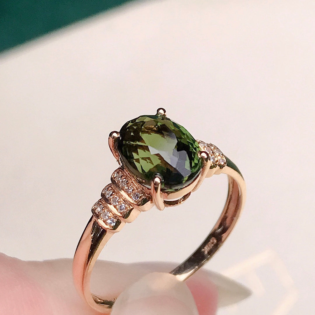 18K Gold Bi-Color Tourmaline Ring with Diamonds - Exquisite Jewelry