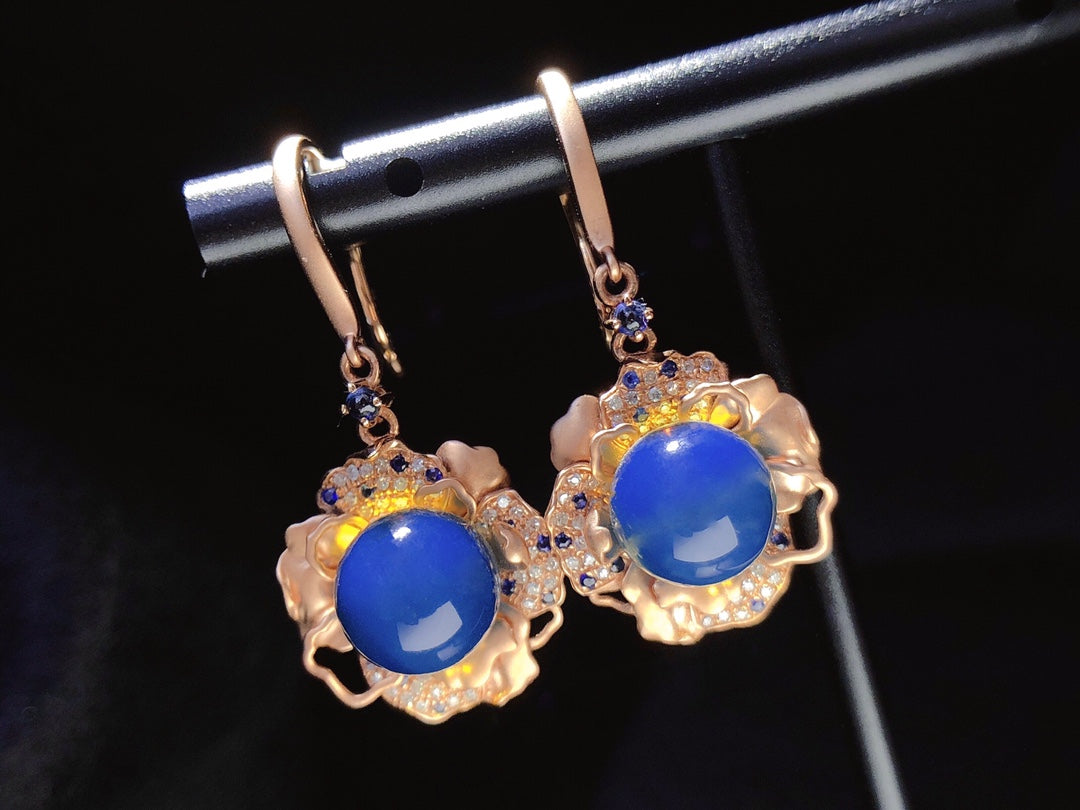 Elegance Unfading Beauty: 18K Gold Embedded Dominican Blue Amber Earrings Jewelry