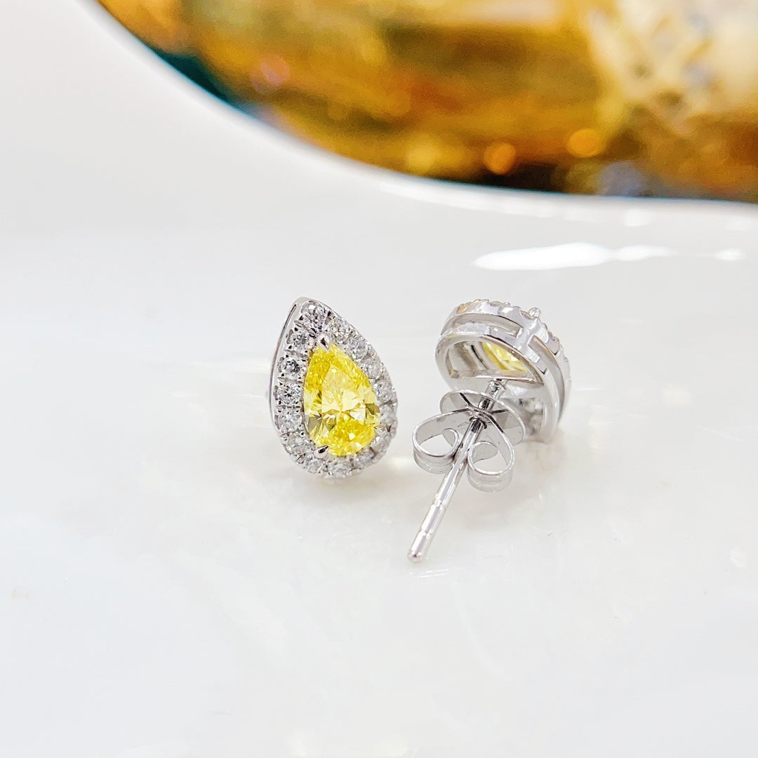 Anting Halo Titisan Air Mata Berlian Budaya Emas Kuning 18K - LGED002-Y