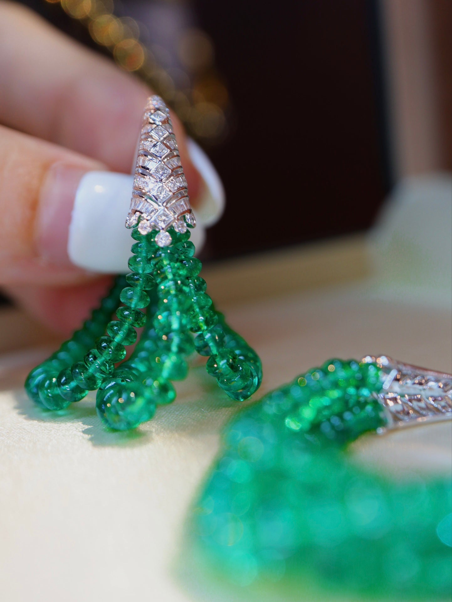 Premium Custom High-Crystal Jewelry: Emerald and Diamond Earrings