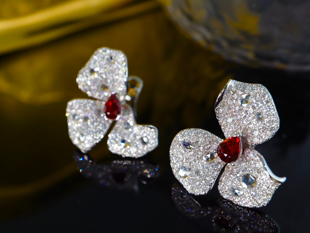 Exquisite Flower Design Ruby Earrings - A Jewelry Treasure