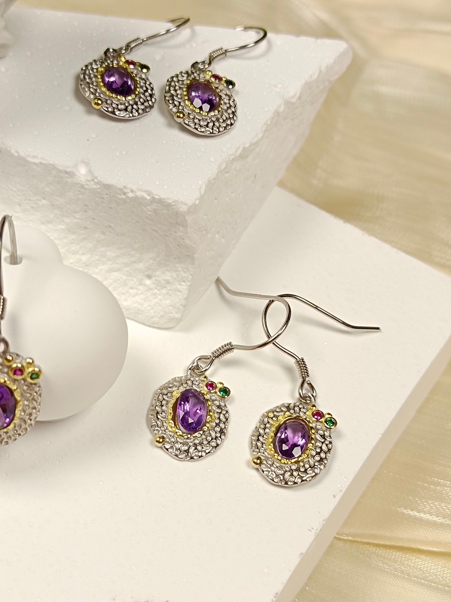 S925 Silver Embedded Amethyst Earrings - Italian Craftsmanship