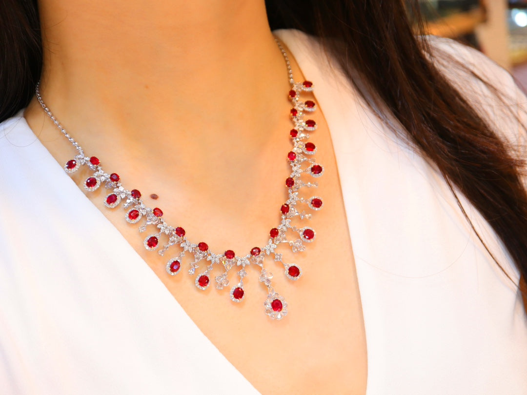 Magnificent Jewelry: Natural Unheated Pigeon's Blood Ruby and Diamond Evening Necklace