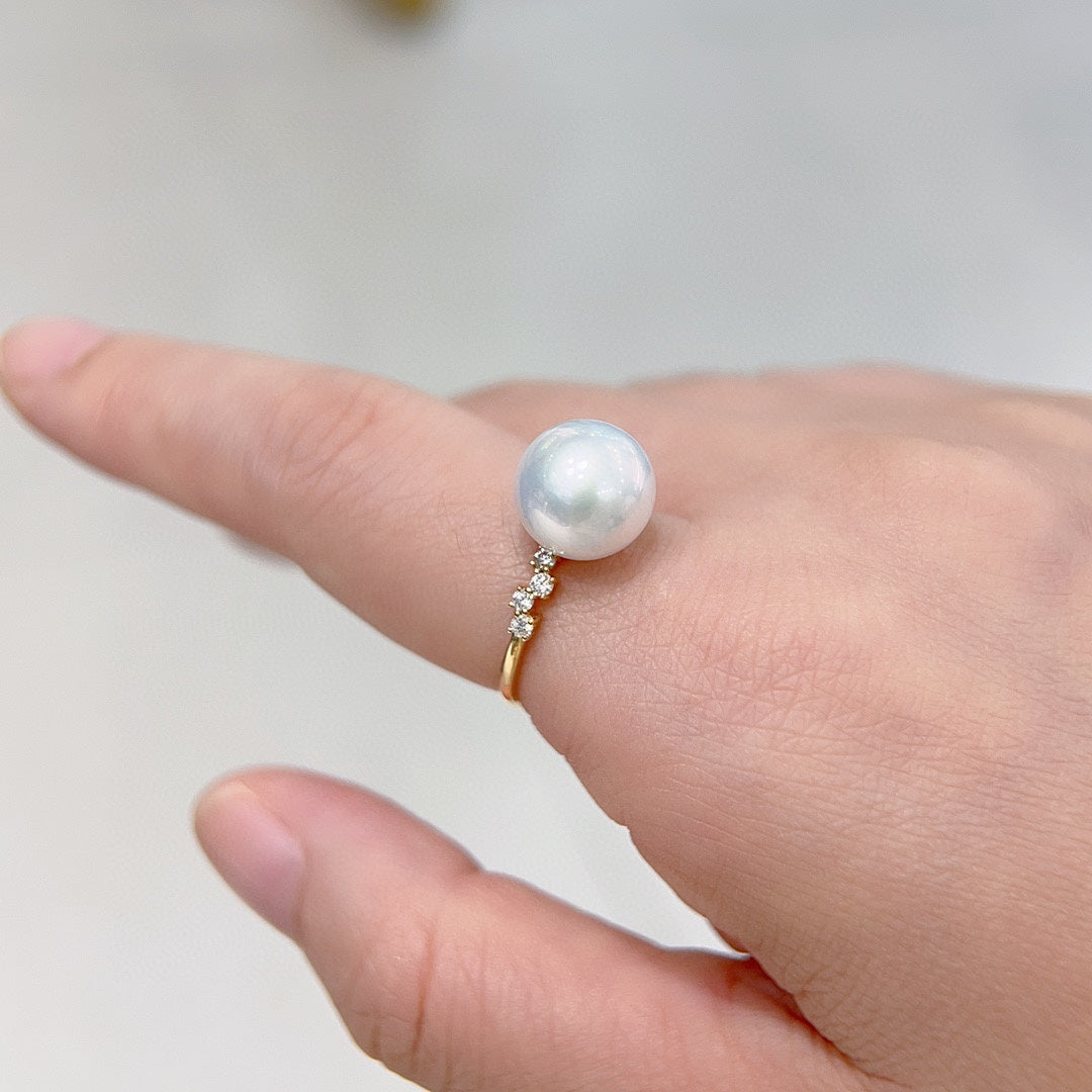 Elegant 18k Gold Diamond-Embedded Ring with 10-11mm Aurora Edison Pearl