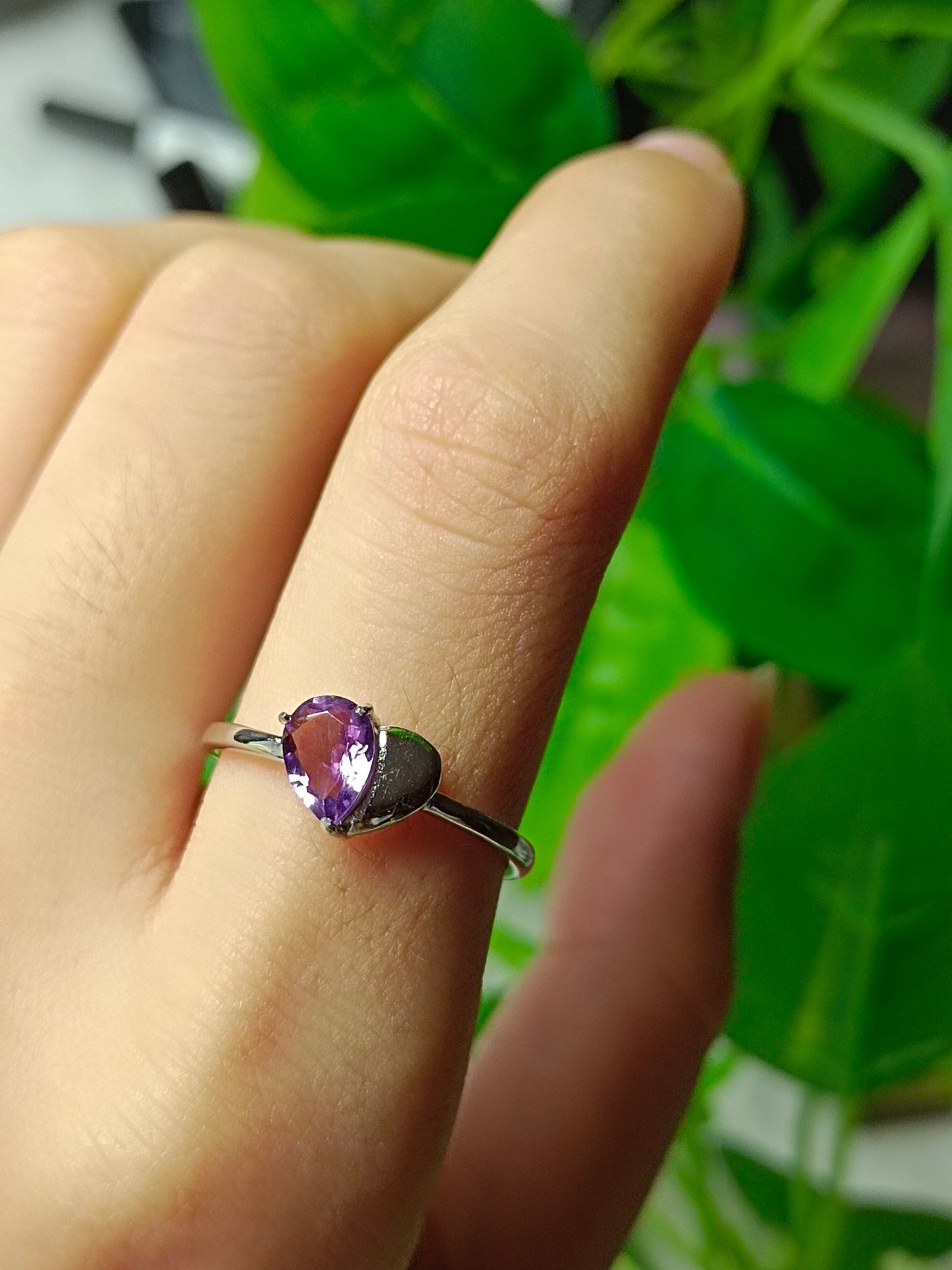 Natural Amethyst Water Drop Heart Ring - Exquisite Jewelry for Elegance