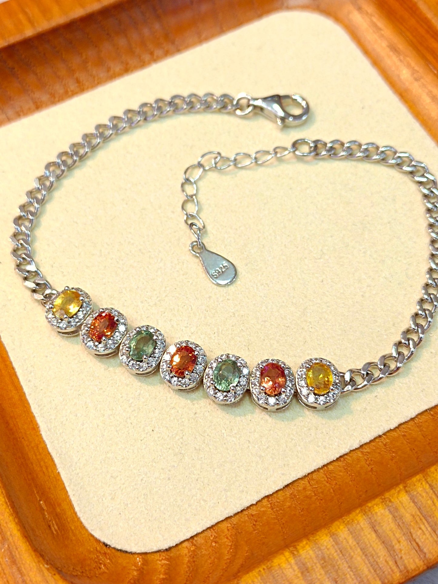 S925 Sterling Silver Embedded Colorful Sapphire Bracelet - Fashionable Candy Rainbow Jewelry