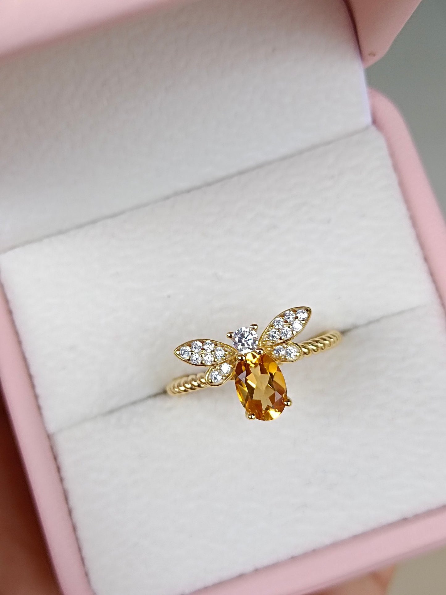 Vibrant Yellow Crystal Bee Ring - Unique Jewelry Piece