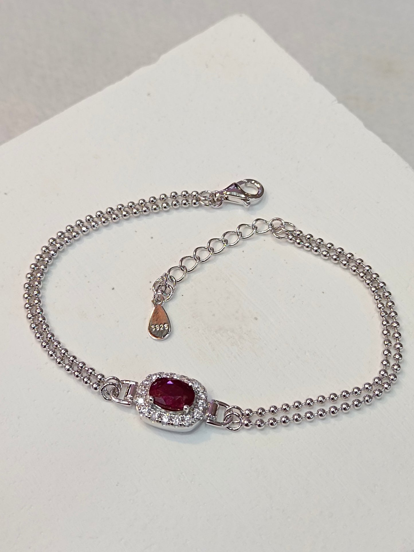 Exquisite S925 Silver Jewelry with Ruby Embedded Bracelet