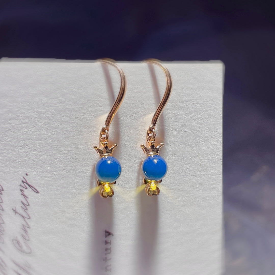 Minimalist Ins-Style 18K Gold Embedded Dominican Blue Amber Earrings - Jewelry