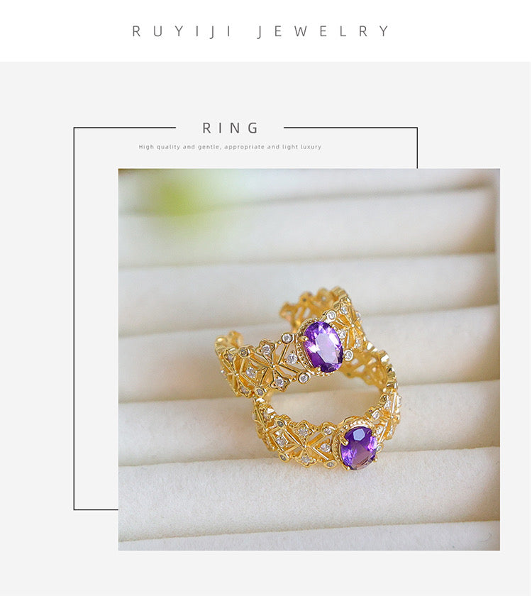 Cincin Perhiasan Amethyst Lace Romantik