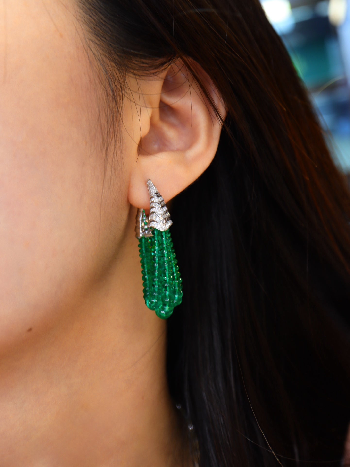 Premium Custom High-Crystal Jewelry: Emerald Bead Earrings