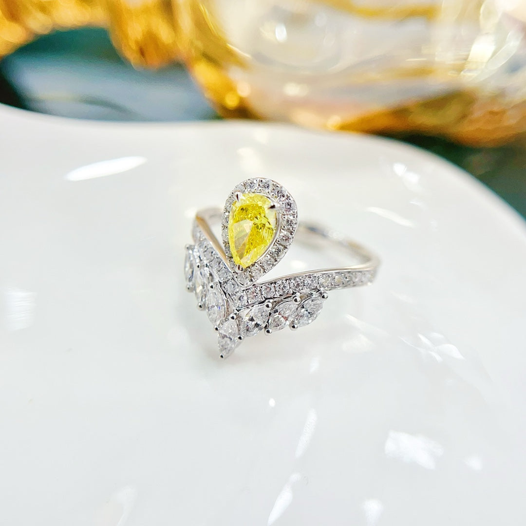 18K Yellow Gold Cultured Diamond Pear-Shaped and Marquise Ring - Fine Jewelry