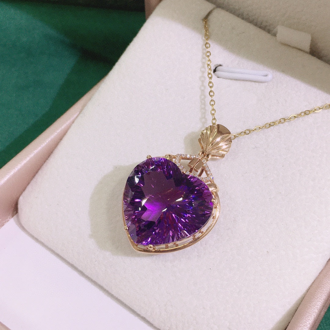 18K Gold Embedded Natural Amethyst Pendant - Elegant Jewelry