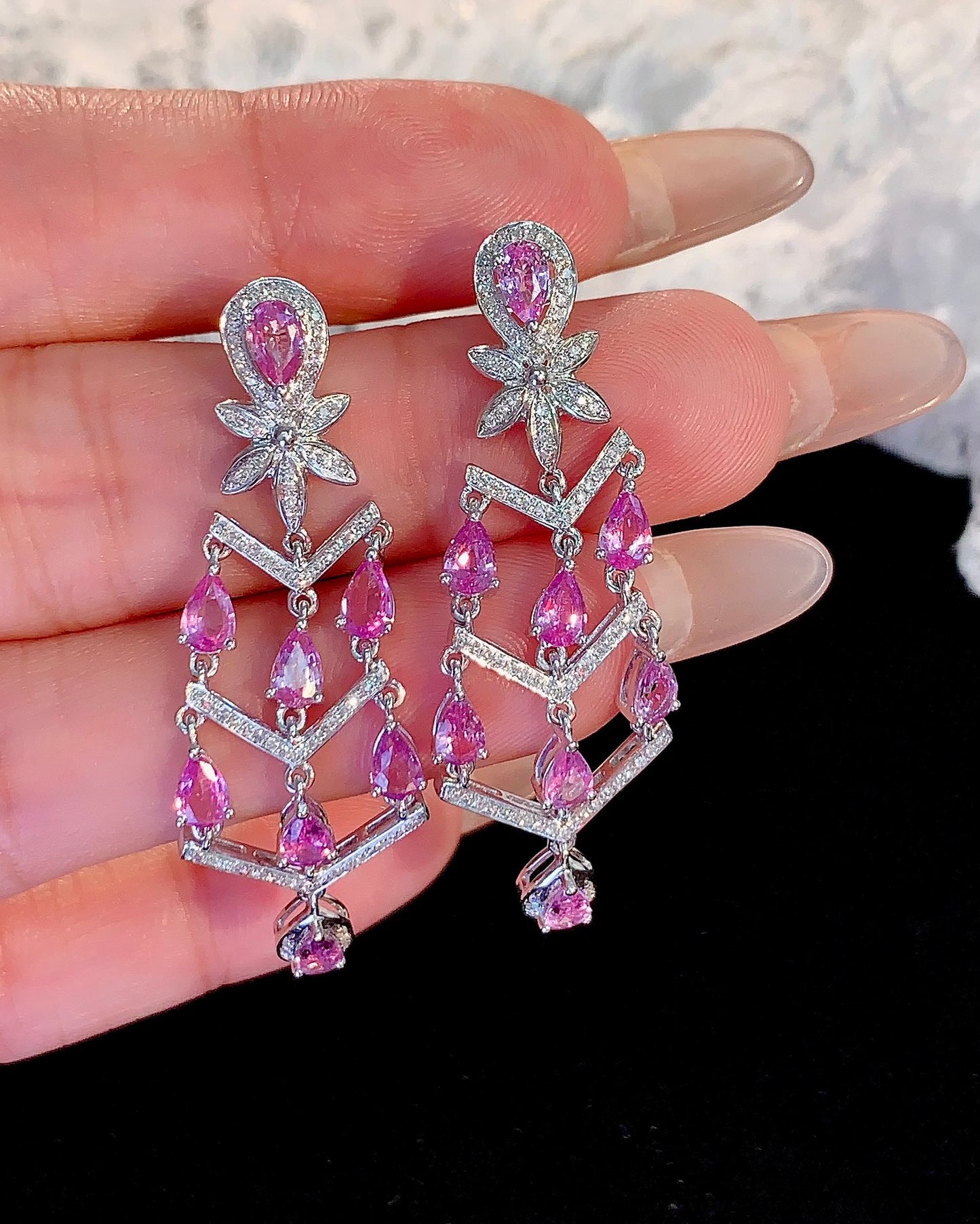 Exquisite Elegance Jewelry: Natural Pink Sapphire Earrings with 18K Gold and Diamonds