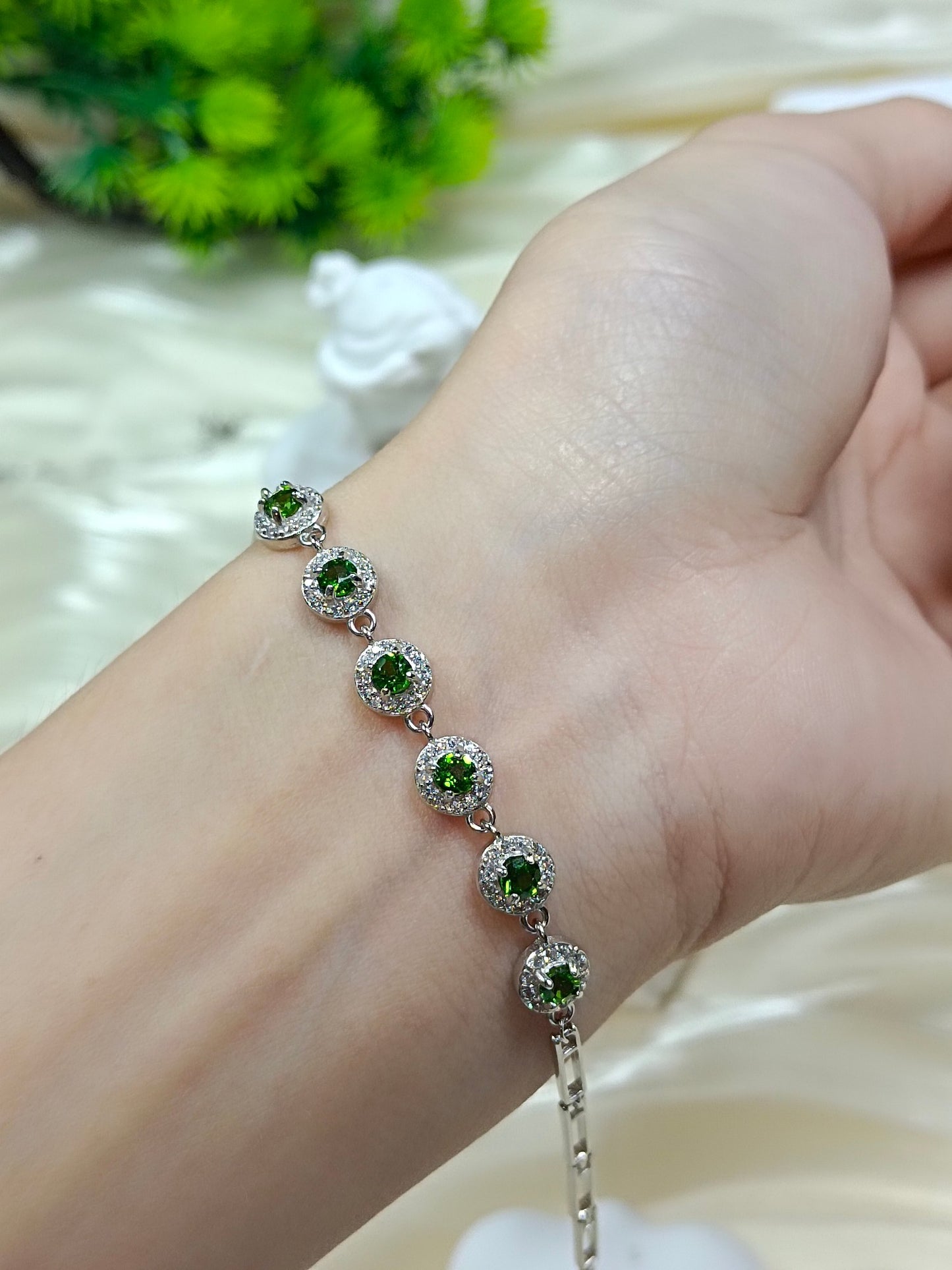 Bracciale Diopside incorporato in argento S925 - Nuovo stile alla moda