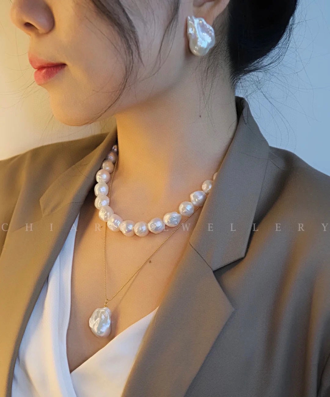 Luxurious 18K Gold & Freshwater Baroque Pearl Jewelry Set