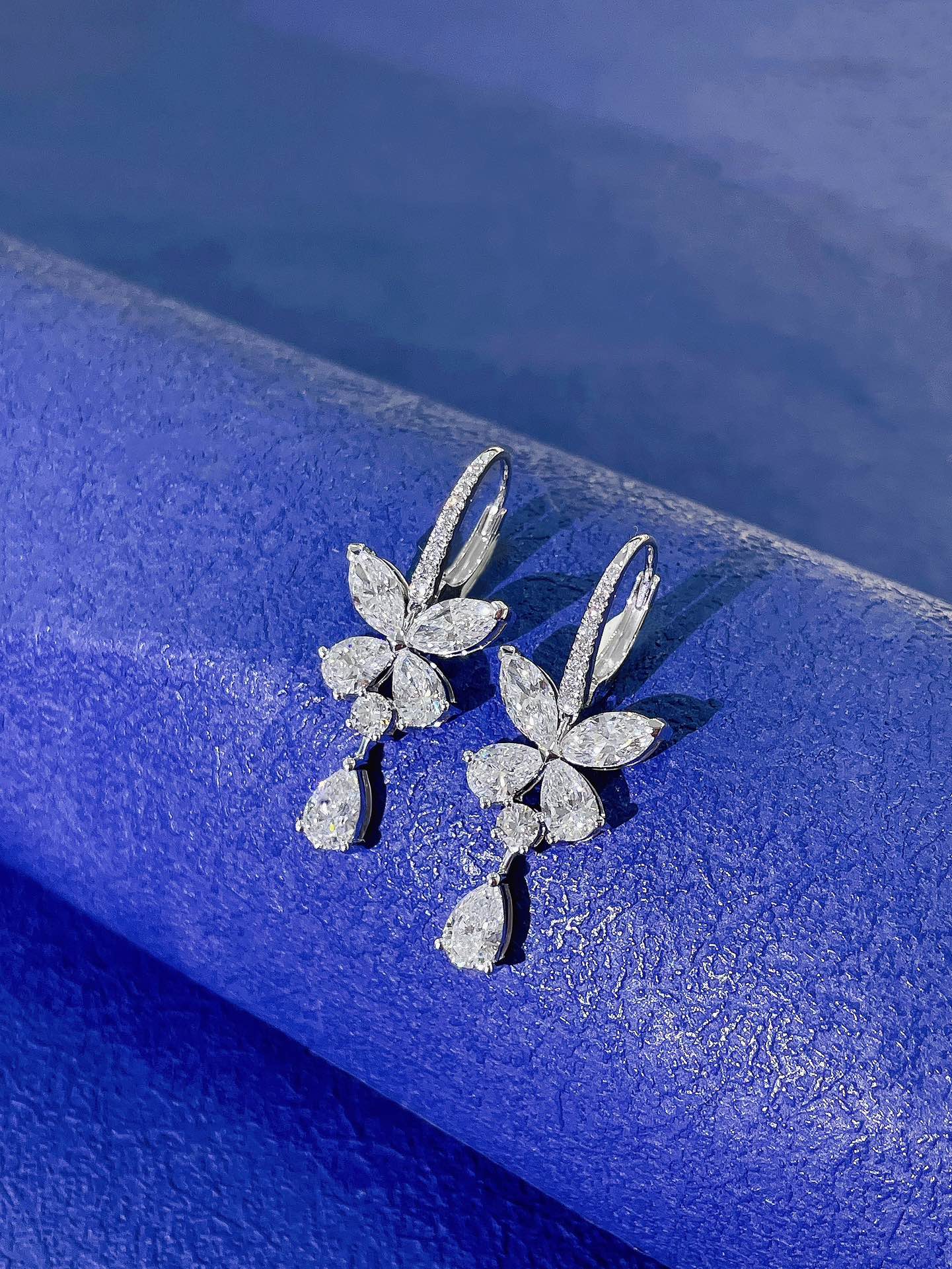 18K Diamond Cultured Marquise Butterfly Drop Earrings