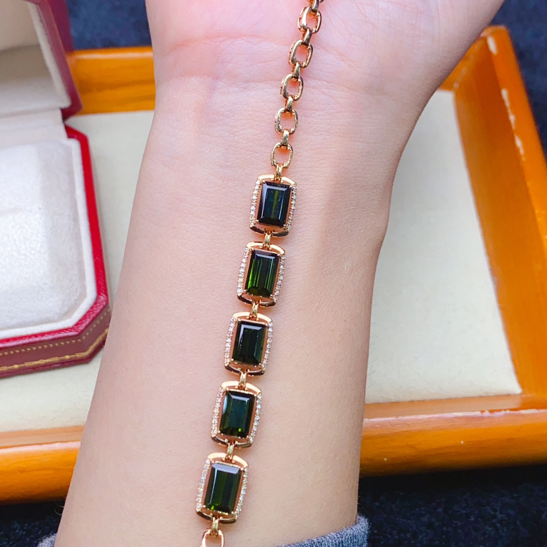 18K Gold Embedded Natural Tourmaline Bracelet - Exquisite Jewelry for Prosperity and Love