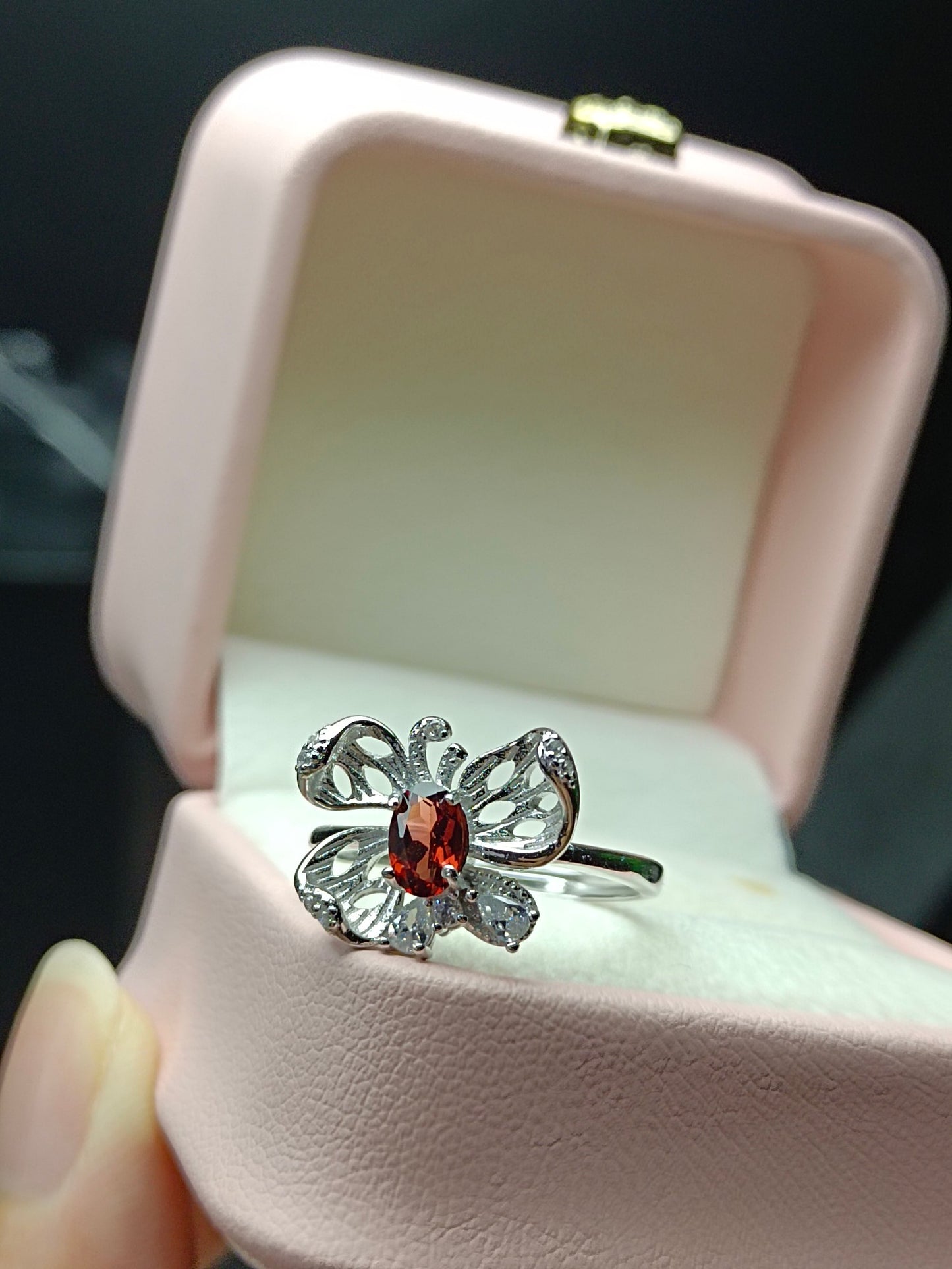 Natural Garnet Butterfly Ring - Unique Jewelry Piece