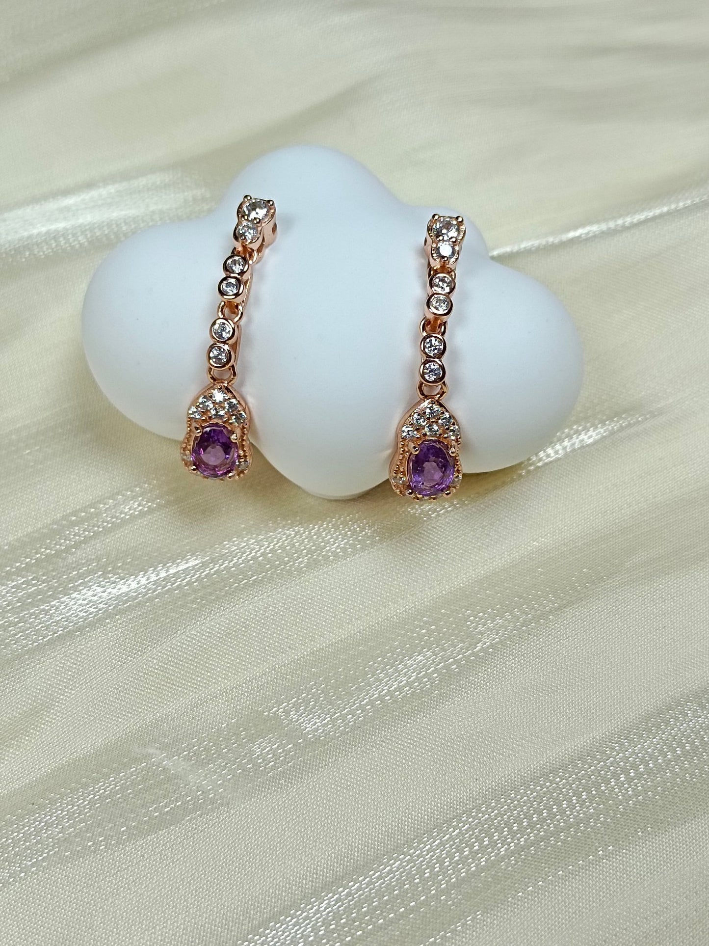 S925 Silver Embedded Purple Crystal Gourd Earrings - Luxury Minimalist Long Jewelry Design