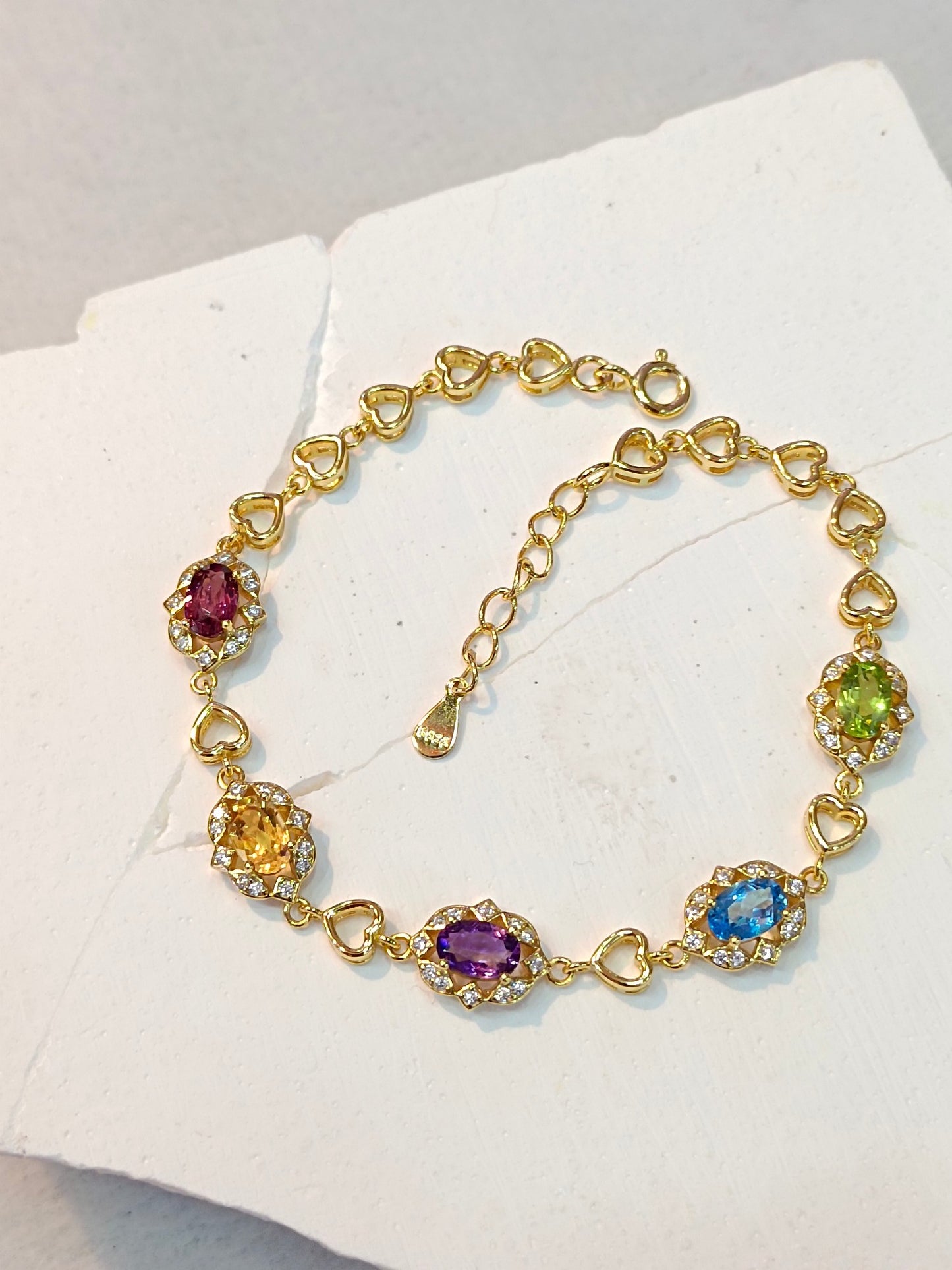 S925 Silver Delicate Multi-Gemstone Bracelet - A Summer Essential