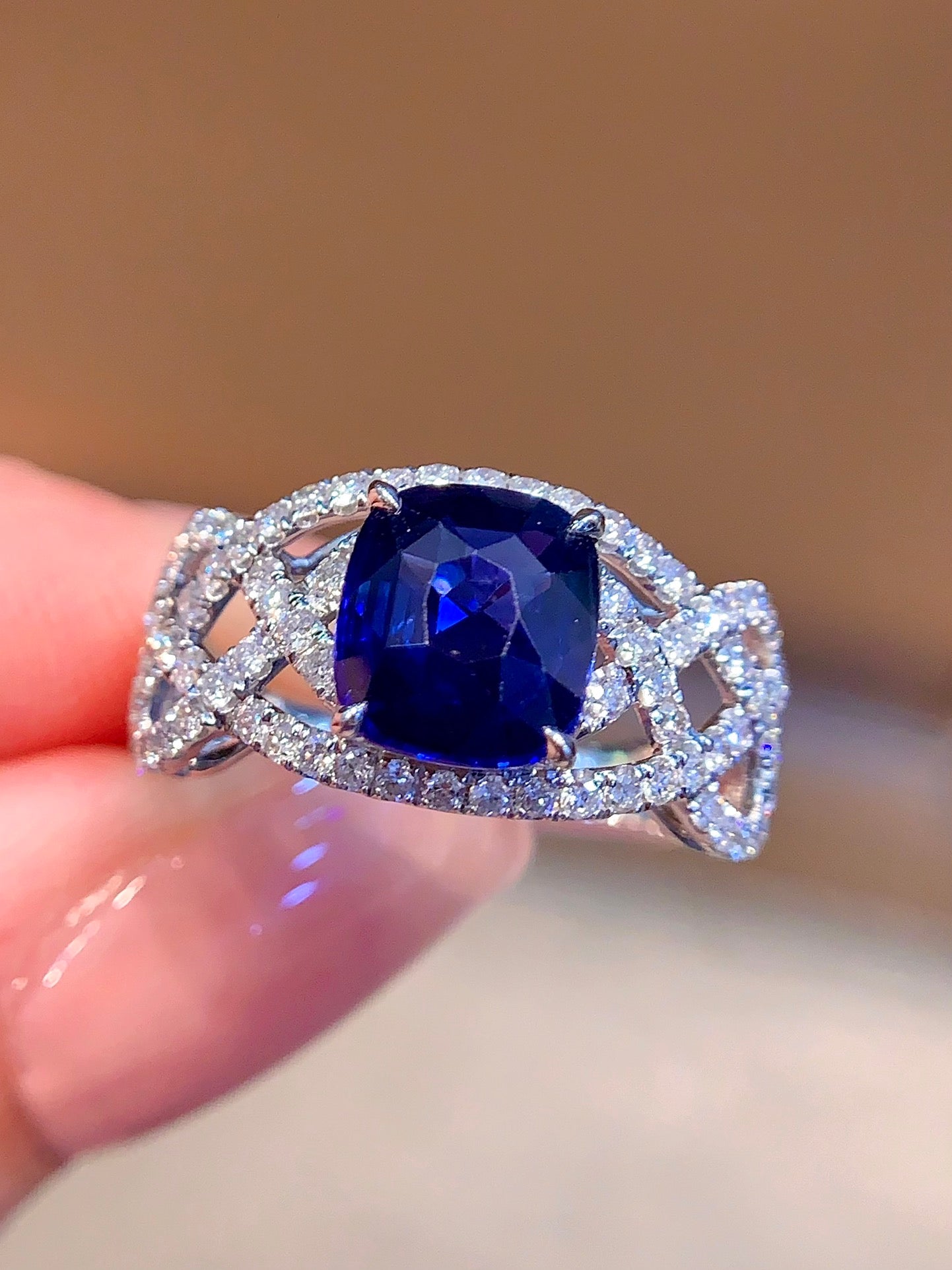 Exquisite Openwork Wide Band Ring with Natural Sapphire - Jewelry