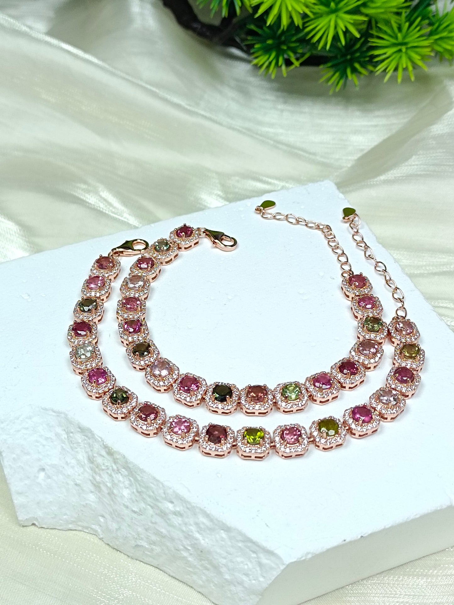 S925 Silver Embedded Tourmaline Bracelet - "Wrist Rainbow" Candy-Colored Jewelry