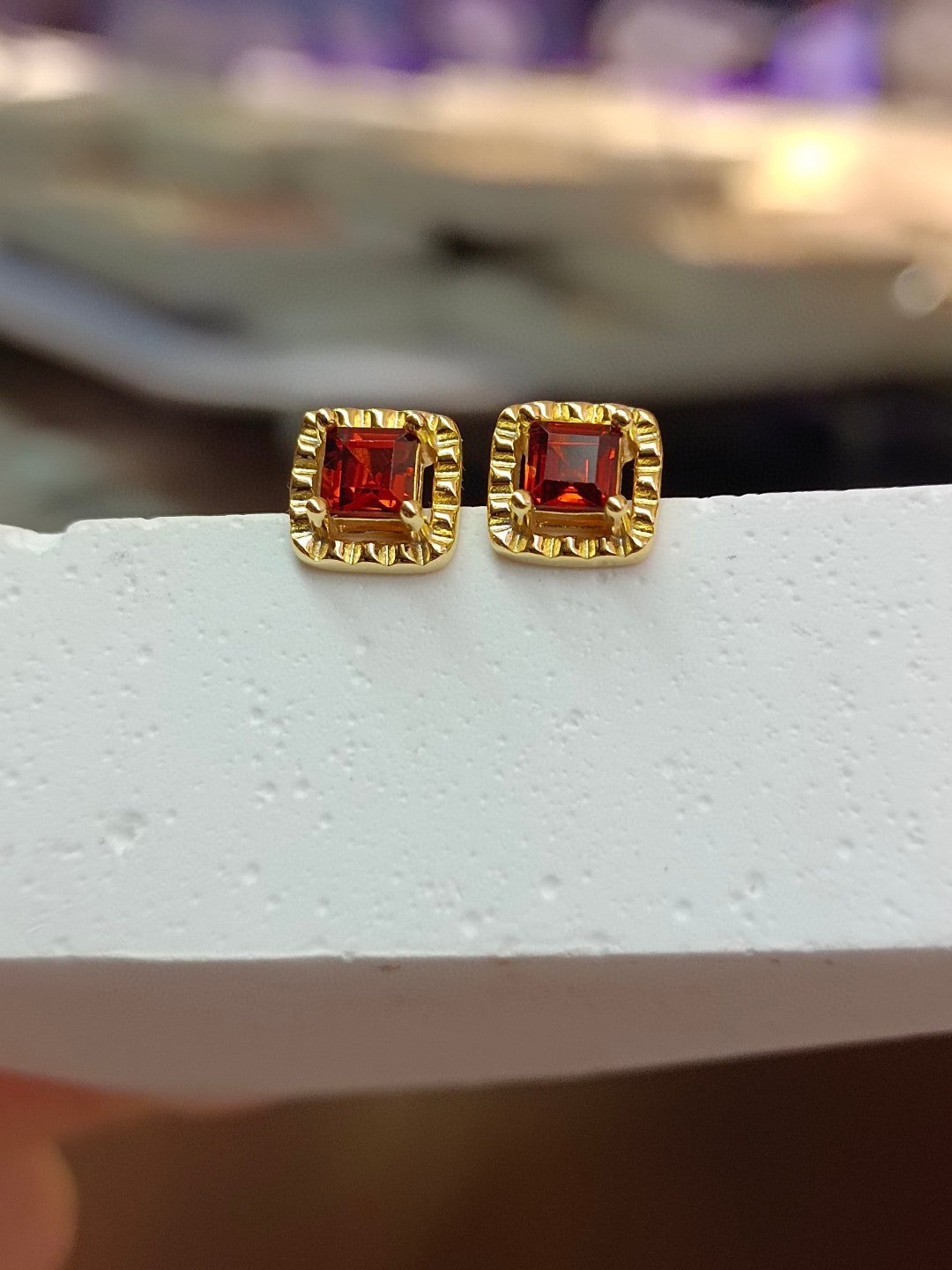 Elegant Garnet Princess Cut Stud Earrings - A Jewelry Must-Have