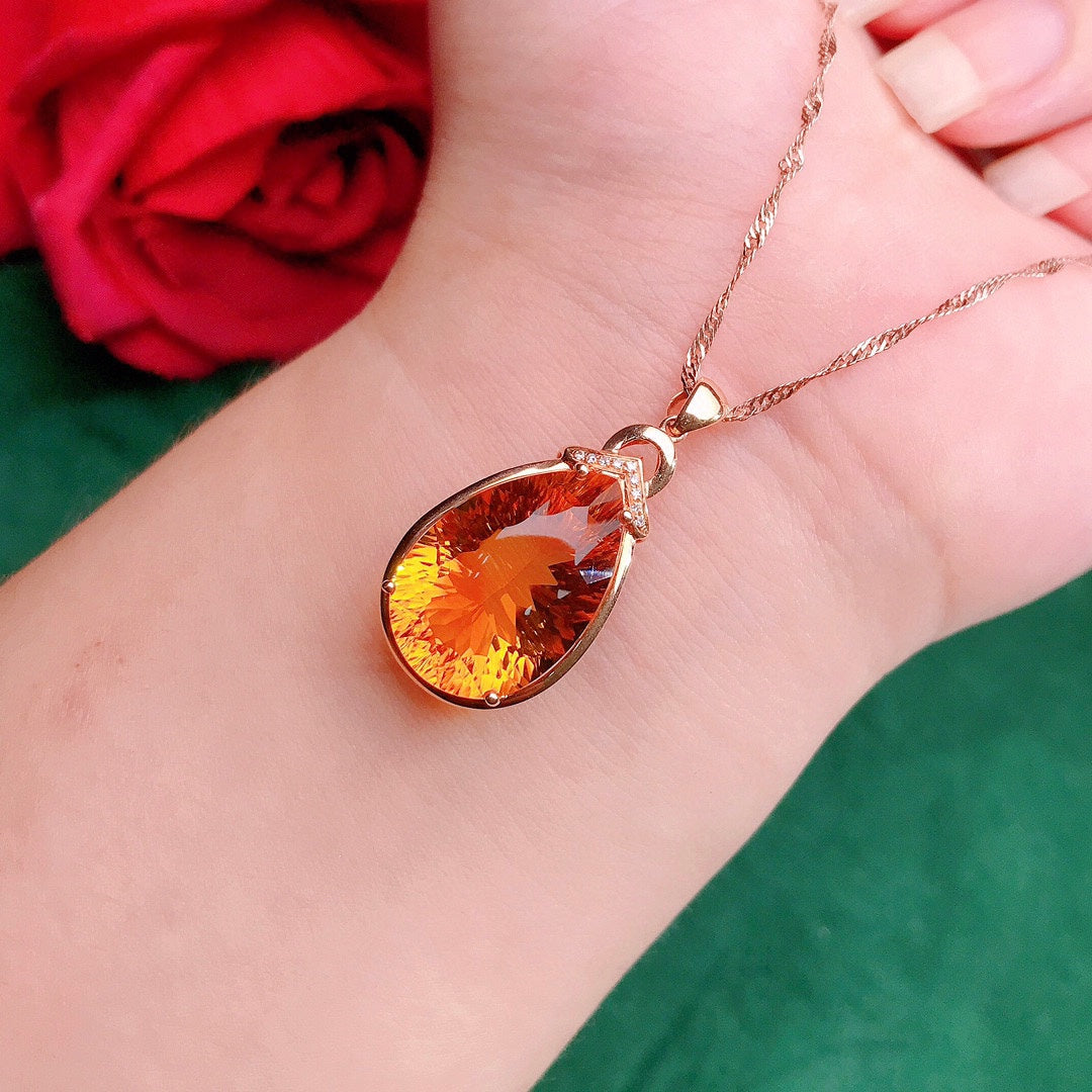 18K Gold Plated Natural Citrine Pendant - Exquisite Jewelry for Gifting