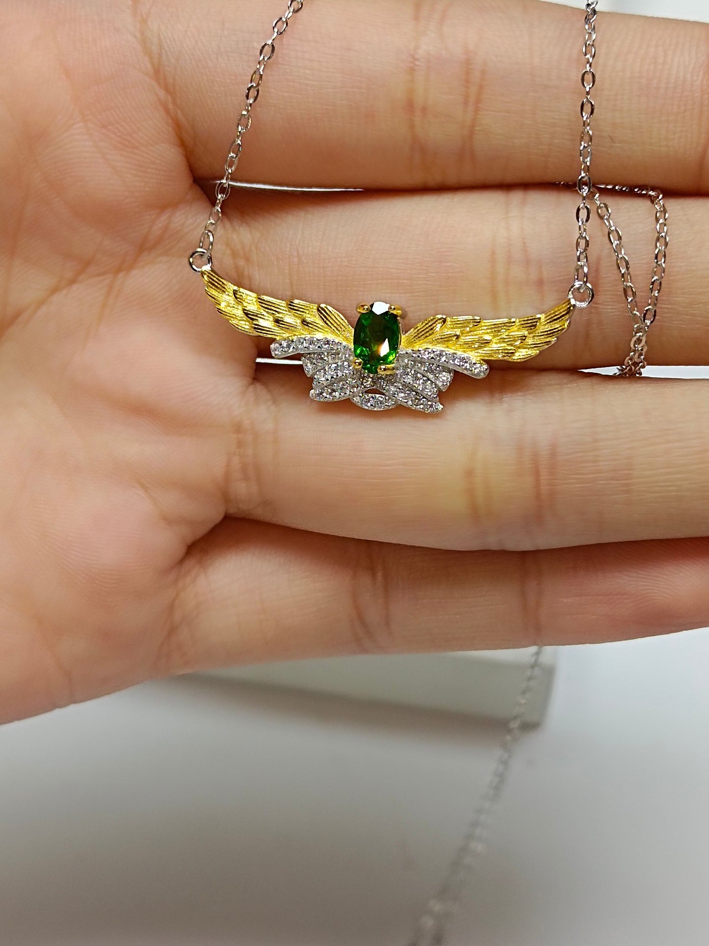 S925 Silver Embedded Diopside "Angel" Necklace - Elegant Jewelry