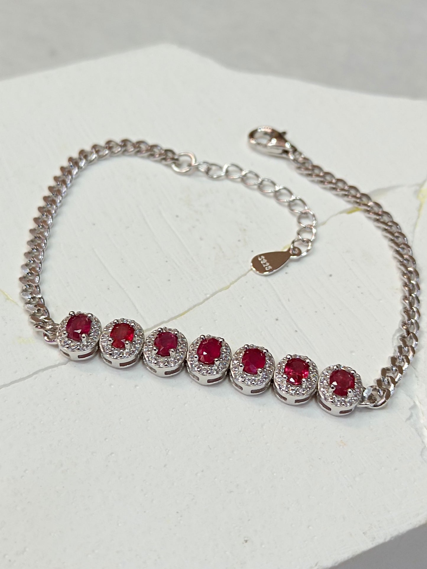 S925 Silver Fine Craftsmanship Ruby Pave Bracelet - Exquisite Jewelry