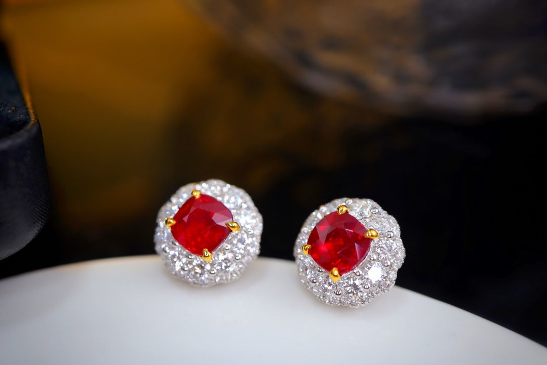 Pigeon's Blood Ruby Earrings - Lady Diana Style High-end Jewelry