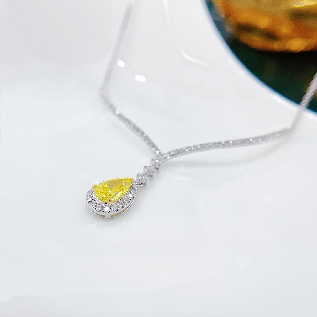 18K Cultured Yellow Diamond Teardrop V-Shape Pendant - Luxurious Jewelry