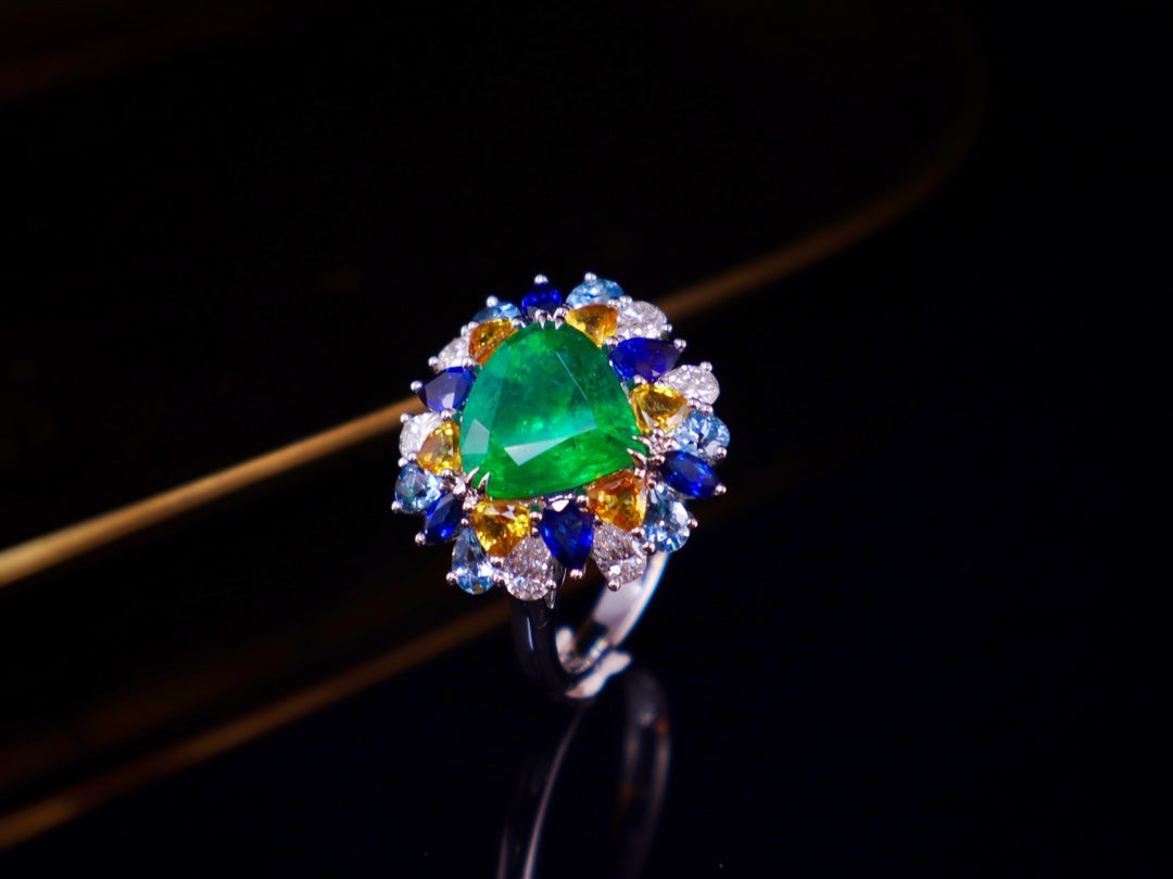 Bijoux bague émeraude - 2,90 ct vert intense avec émeraude de haute qualité à feu complet