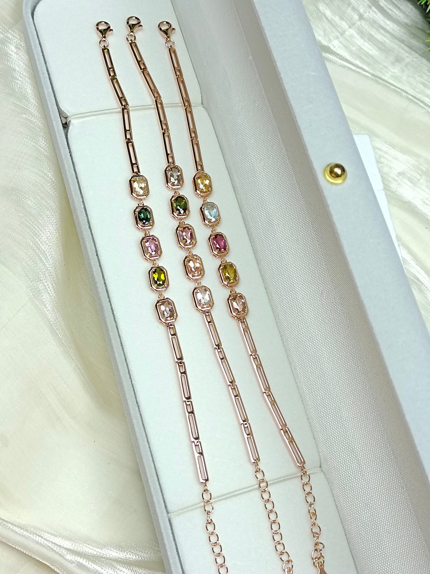 S925 Sterling Silver & 18K Gold Crafted Candy-Colored Gemstone Bracelet