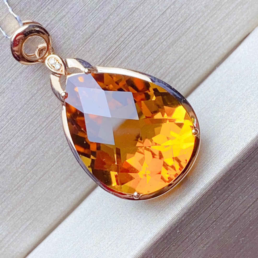 18K Gold Embedded Natural Citrine Pendant - Exquisite Jewelry