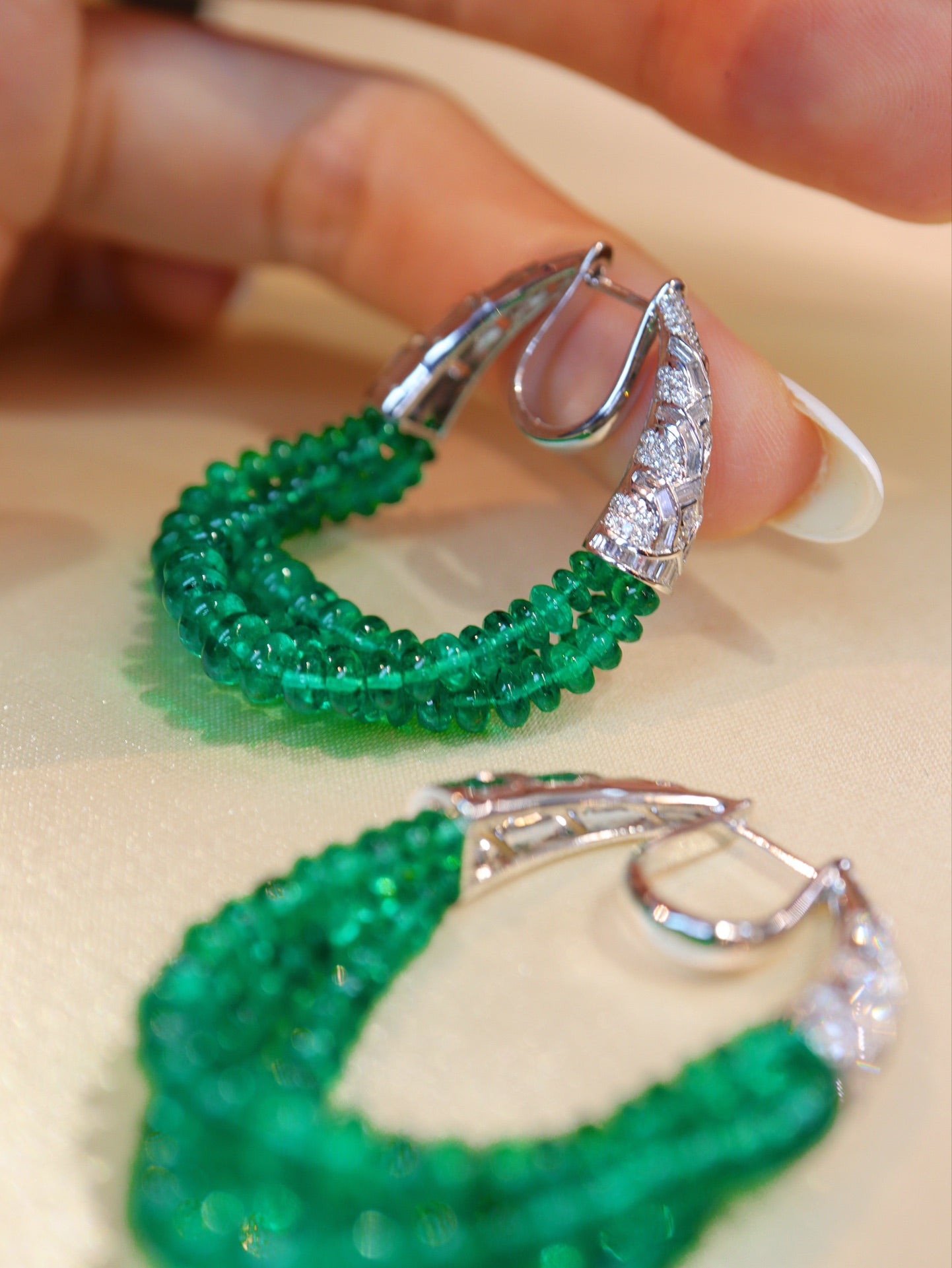 Premium Custom High-Crystal Jewelry: Emerald Bead Earrings