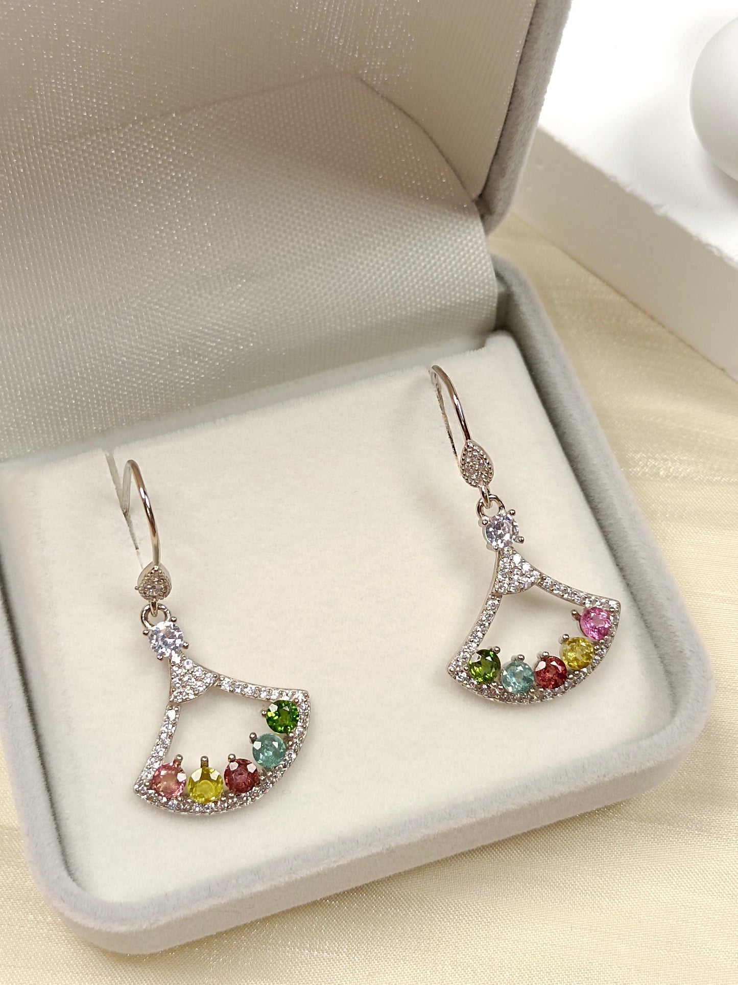 S925 Silver Embedded Tourmaline Earrings - Summer Street Style Jewelry