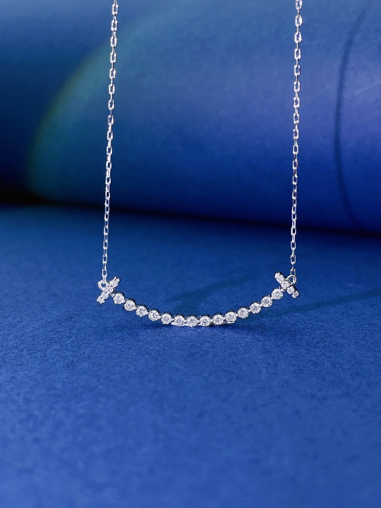 18K Cultured Diamond Minimalist Full-Pave Smile Necklace