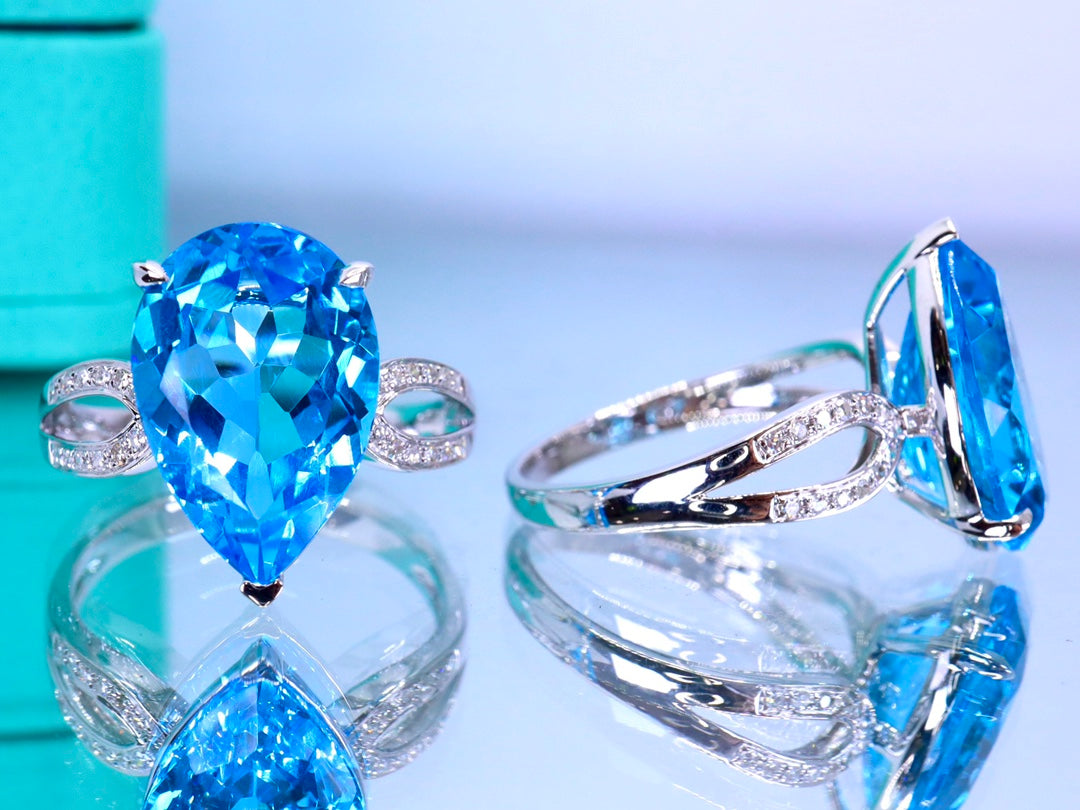 Autumn-Winter Essential: Exquisite Swiss Blue Topaz Ring - Jewelry for Every Occasion