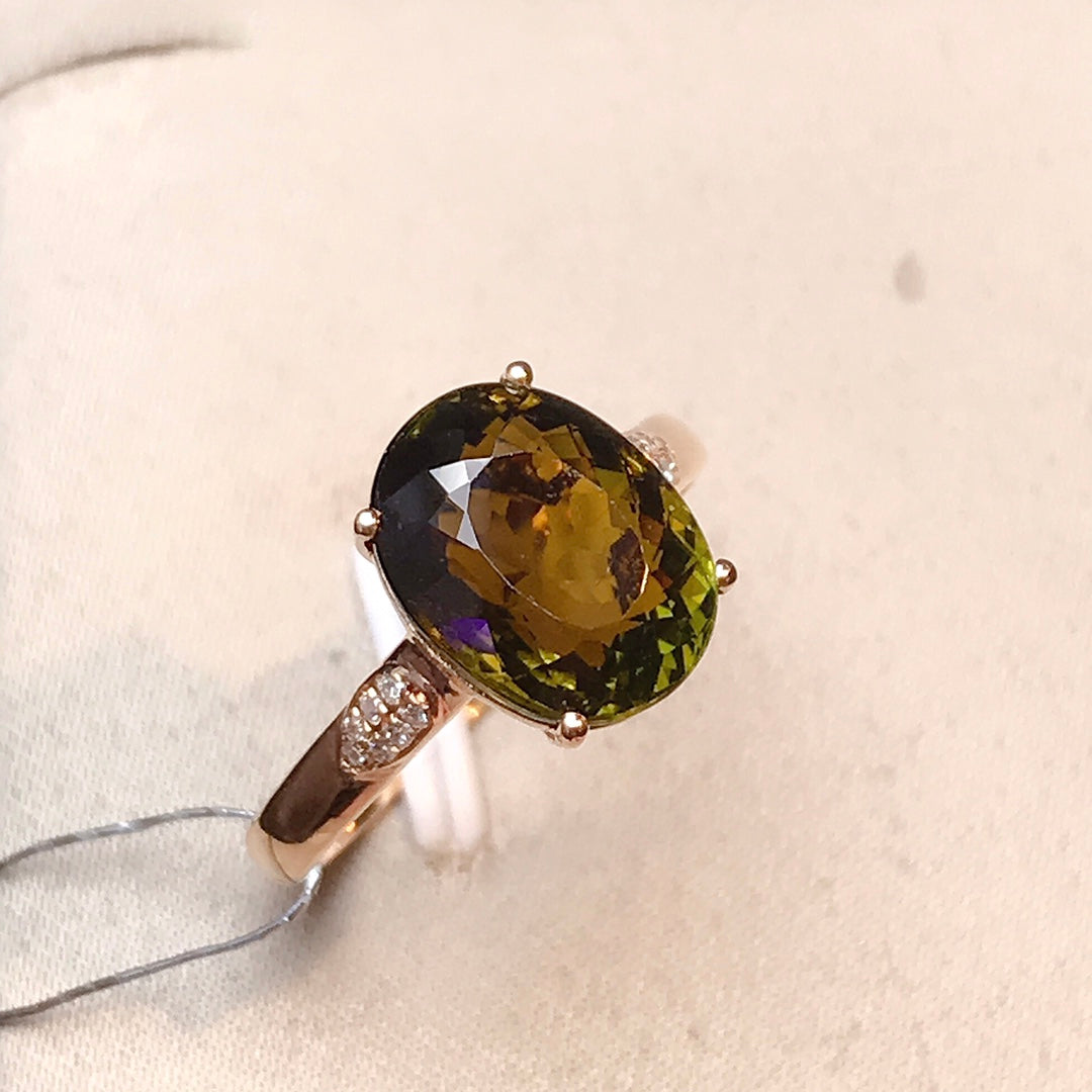 Natural Tourmaline Ring with 18K and South African Diamond Accents - Unique Jewelry