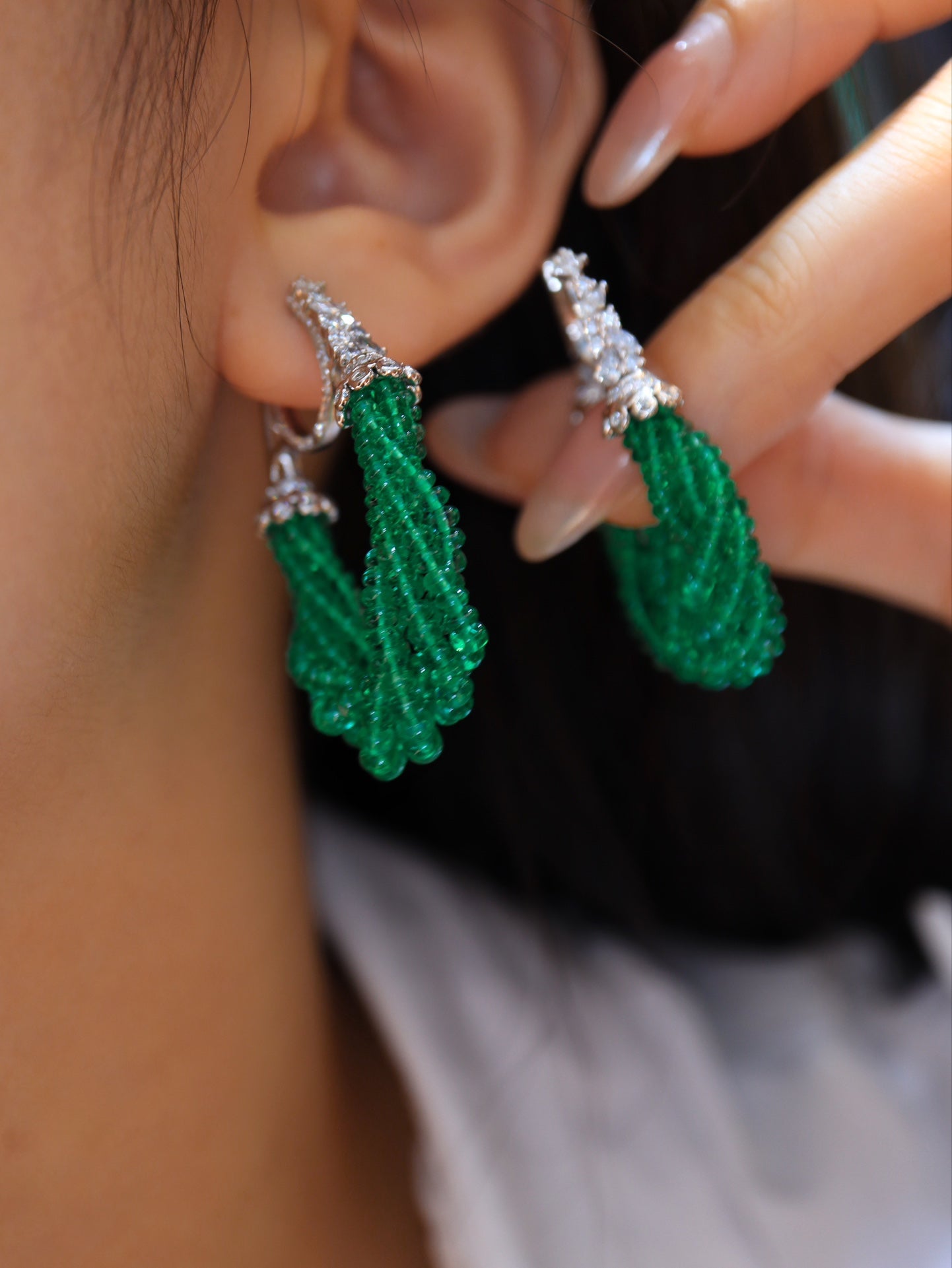 Limited Edition Emerald Beaded Earrings - High-End Jewelry