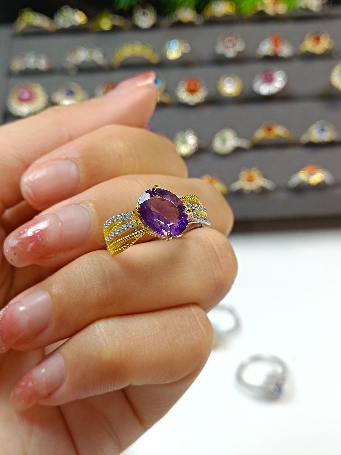 S925 Silver Embedded Amethyst Ring - Elegant Vintage Style European Fashion Jewelry