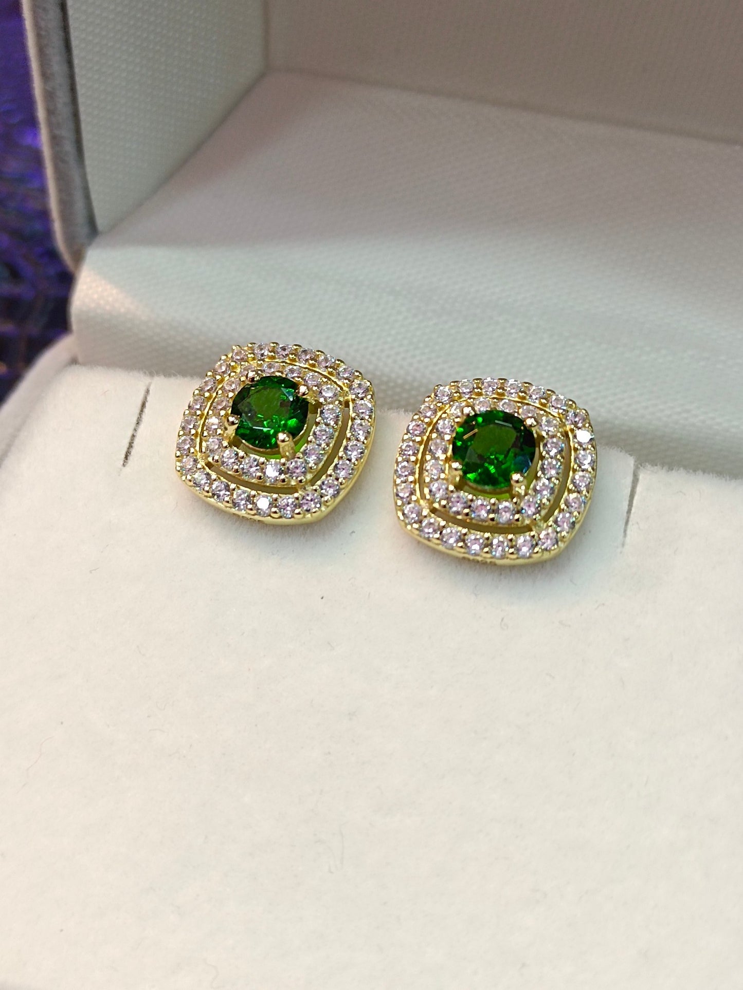 Elegant S925 Silver and 18K Gold Plated Earrings with Green Diopside - Fashion Jewelry