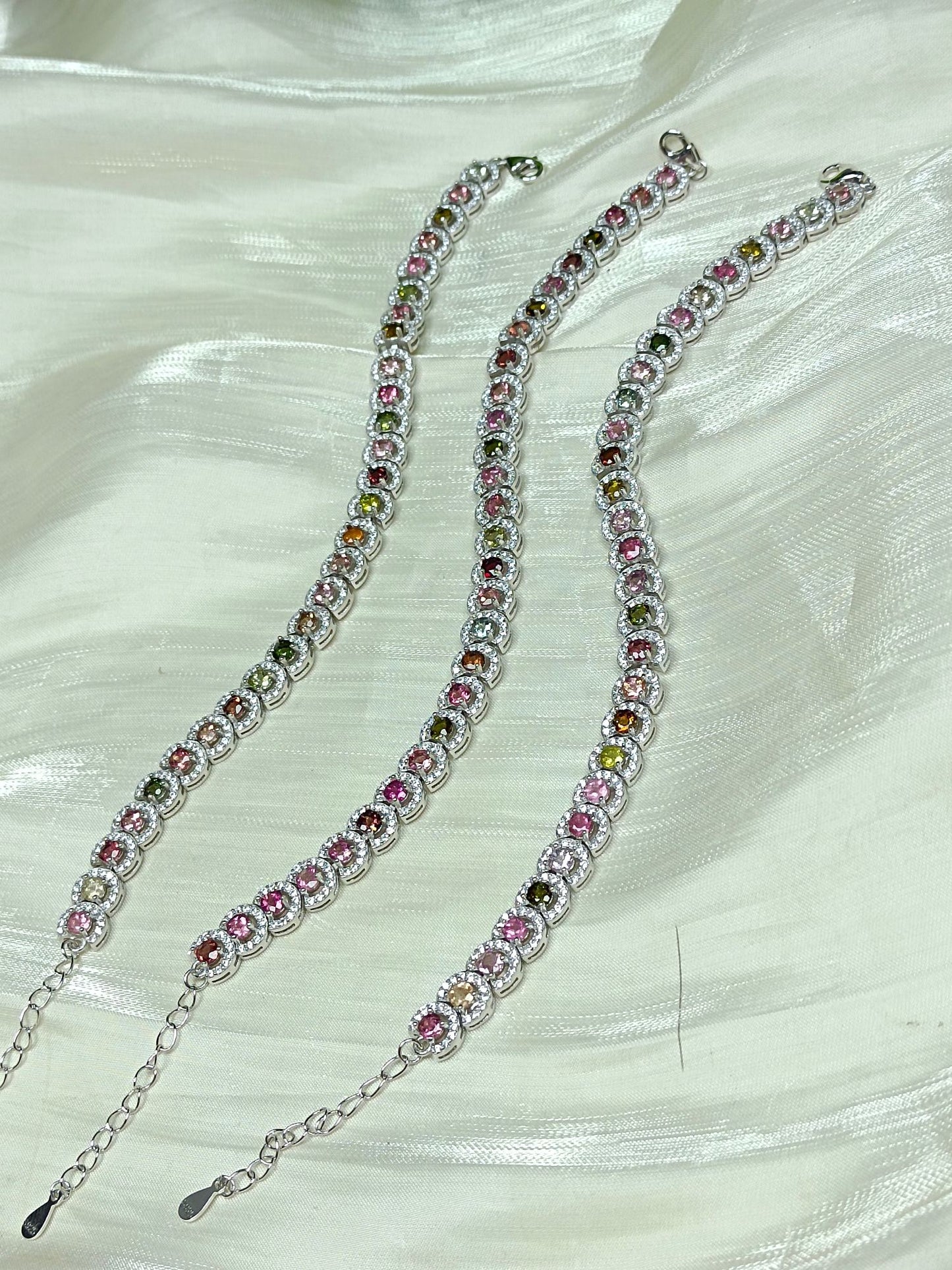 S925 Silver Embedded Tourmaline Bracelet - A Rainbow Scattered on Earth