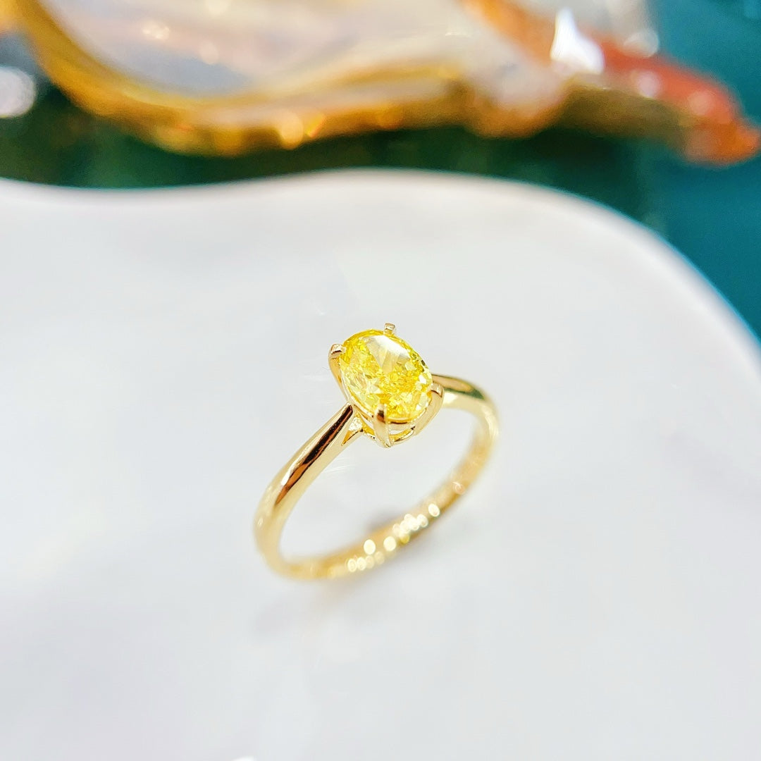 18K Gold Cultured Yellow Diamond Oval Shaped Ring - Elegant Jewelry